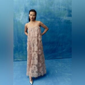 Helsi Margot gown w/ sequin + bead embroidery, size small in pink pearl